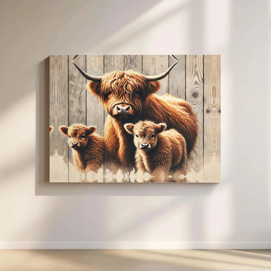 Highland Cow Canvas Wall Art | Farmhouse Nursery Decor Print | Premium 1.25 Inch Gallery Wrap | Cute Baby Highland Cattle Gift for Home