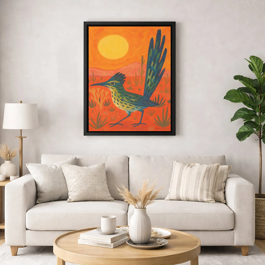 Roadrunner Canvas Wall Art | Southwestern Desert Sunset Print | Premium 1.25-Inch Gallery Wrap | Bohemian Home Decor Gift
