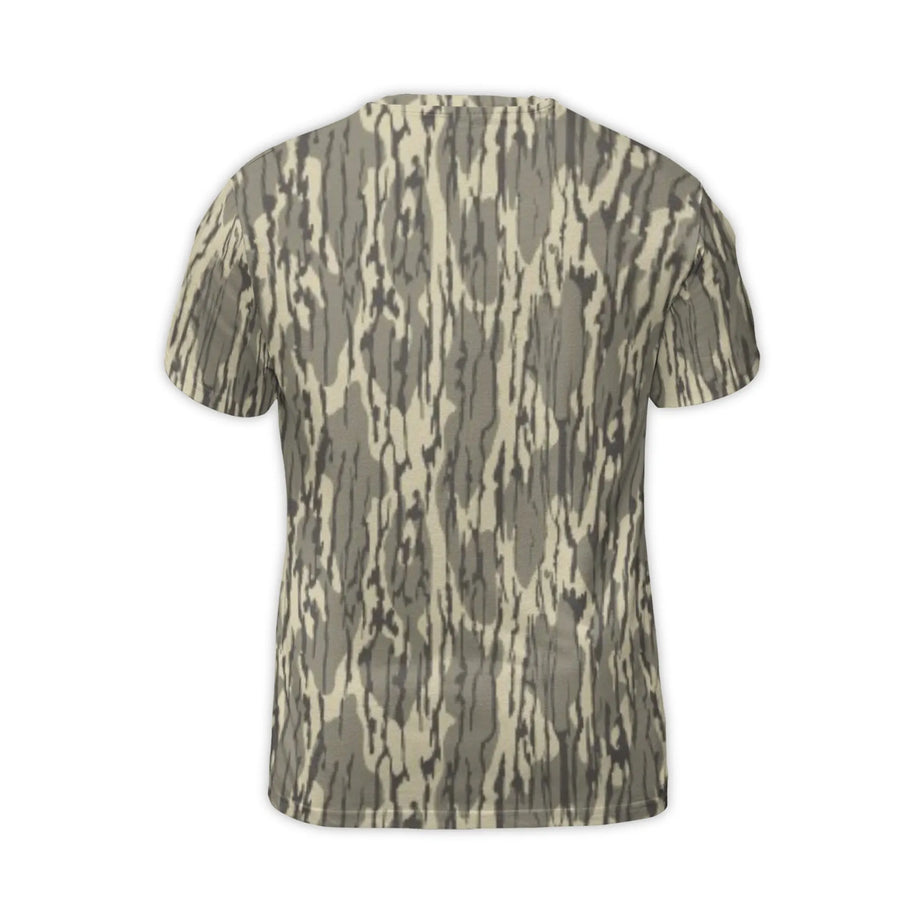 Bottomland Camo 3D T-Shirt | Realistic Tree Bark Pattern | Premium Polyester Spandex Blend | Outdoor Enthusiast Graphic Tee
