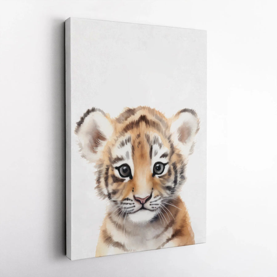 Baby Tiger Wall Art | Cute Watercolor Animal Print | Premium Gallery Wrapped Canvas | Nursery Decor or Wildlife Gift for Kids Room