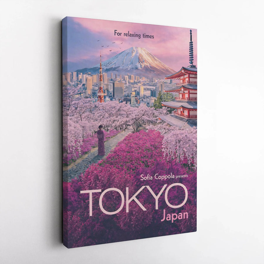 Tokyo Japan Canvas Wall Art | Mount Fuji Cherry Blossom Landscape | Premium 1.25-Inch Gallery Wrap | Travel Decor Gift for Cinema Lovers
