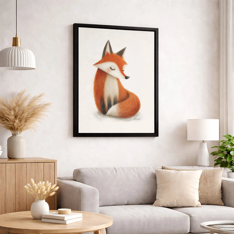 Sleeping Fox Canvas Print | Minimalist Woodland Animal Illustration | Premium Gallery Wrapped Art | Nursery & Home Decor Gift