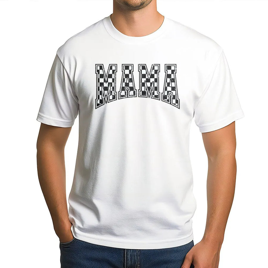 Mama T-Shirt | Retro Checkered Varsity Font | Soft Premium Cotton | Trendy Mother's Day 2026 Gift for Mom