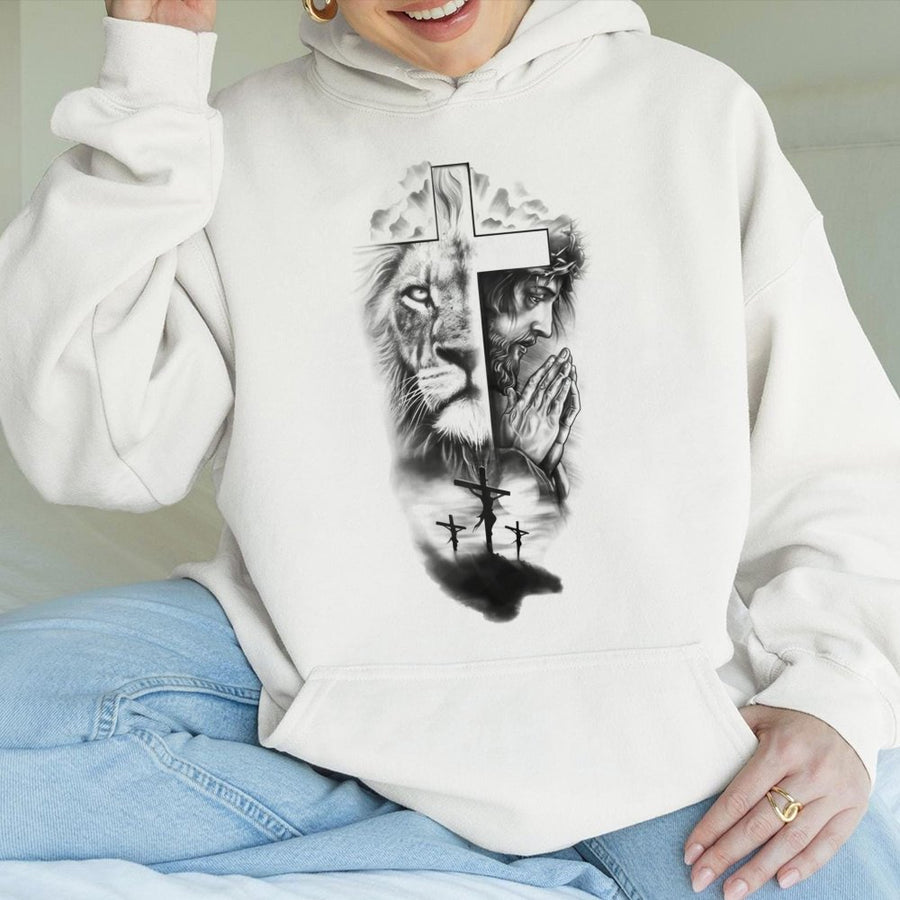 Lion of Judah Jesus Hoodie | Christian Faith Graphic Cross Art | Premium Cotton Blend | Religious Gift for Men and Women