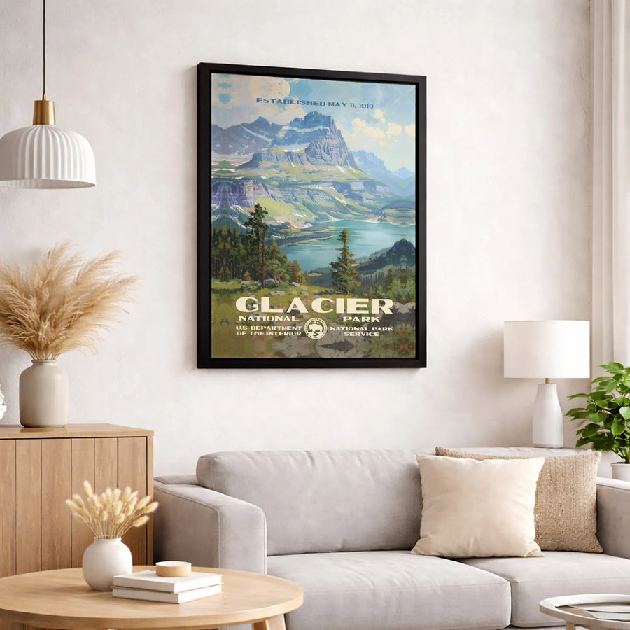 Glacier National Park Poster | Vintage Travel Art Print | 1.25” Premium Gallery Canvas | Hiking & Adventure Home Decor Gift