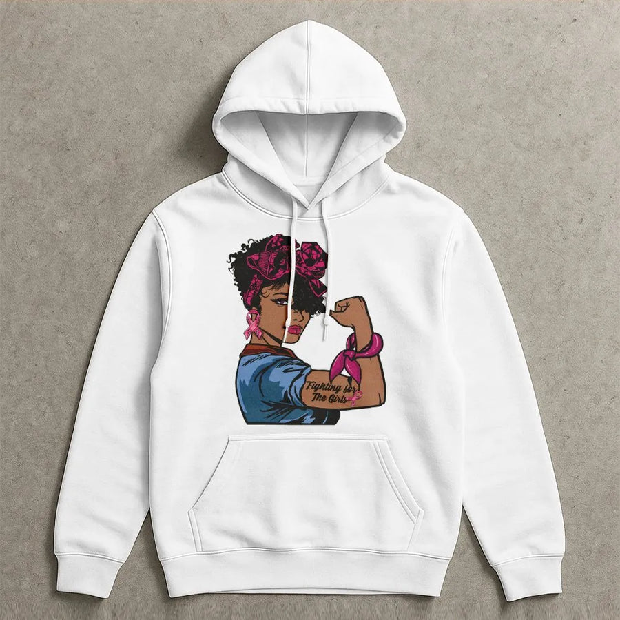 Breast Cancer Awareness Hoodie | Black Woman Fighting For The Girls Design | Premium Cotton Blend | Inspirational Gift For Survivors And Supporters