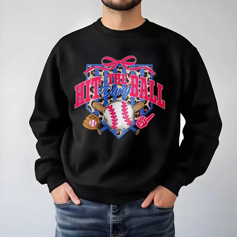 Game Day Baseball Sweatshirt | Coquette Leopard Print 'Hit The Dang Ball' Graphic | Soft Unisex Crewneck | Gift for Baseball Mom