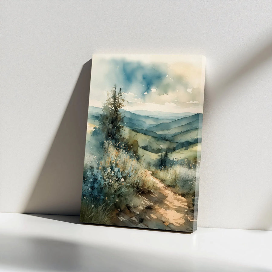 Watercolor Mountain Canvas | Serene Wildflower Landscape Wall Art | Premium Thick Gallery Print | Rustic Home Decor Gift for Nature Lovers