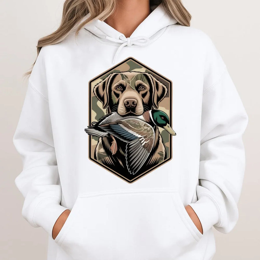 Duck Hunting Dog Hoodie | Labrador Retriever Graphic | Premium Cotton Blend | Gift for Outdoorsmen and Hunters