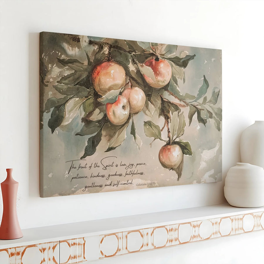 Fruit of The Spirit Canvas Wall Art | Vintage Apple Branch Painting | Premium Thick Canvas | Christian Home Decor Gift