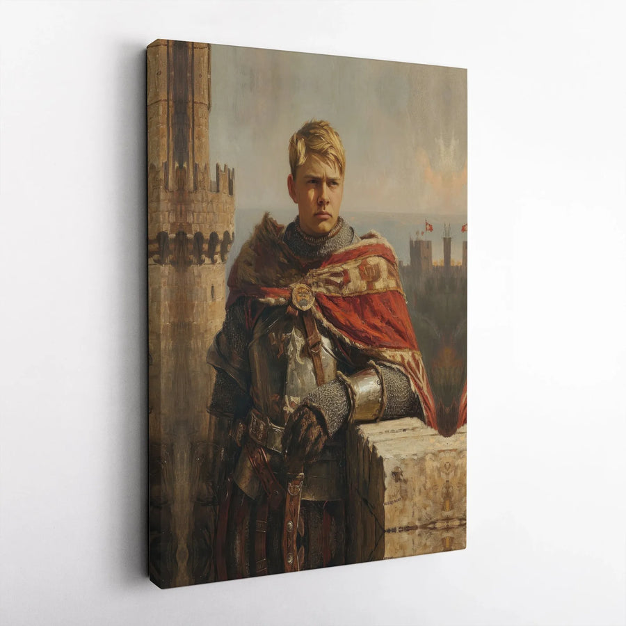 Young Knight Portrait Canvas Wall Art | Medieval Warrior In Armor | Premium Gallery Wrap Print | Historical Home Decor Gift For History Buffs