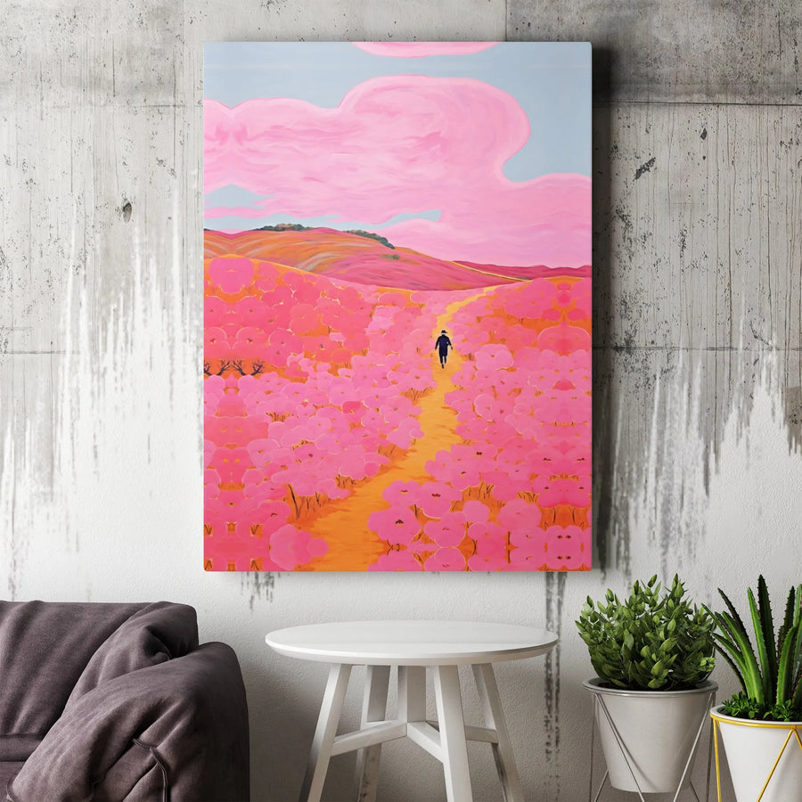 Surreal Pink Flower Field Canvas Art | Whimsical Nature Landscape Print | Premium 1.25 Inch Gallery Wrap | Modern Home Decor Gift