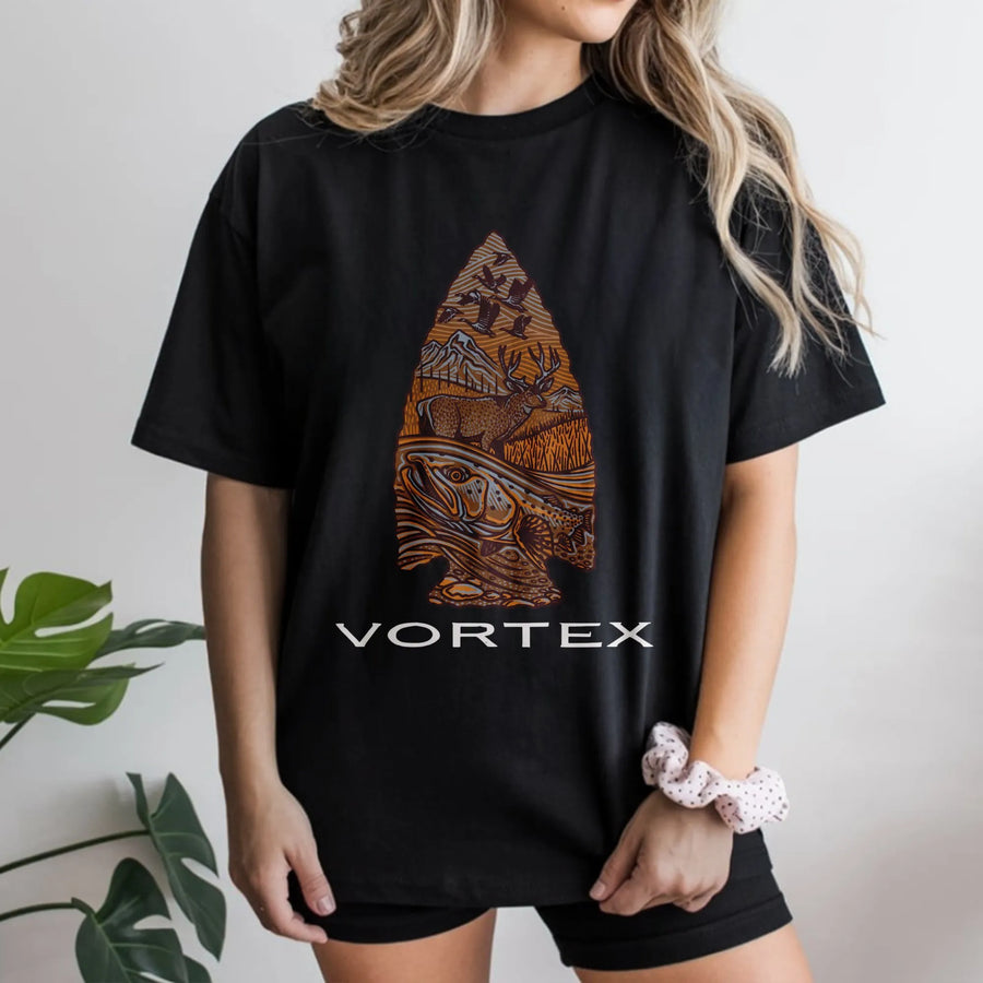 Arrowhead Wildlife T-Shirt | Mountain Deer and Fish Nature Graphic | Premium Soft Cotton Tee | Outdoor Adventure Gift for Hunters and Outdoorsmen