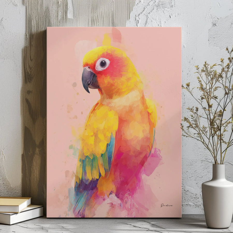 Sun Conure Parrot Wall Art | Colorful Watercolor Bird Canvas Print | Premium Gallery Wrap Decor | Gift for Bird Lovers & Avian Enthusiasts