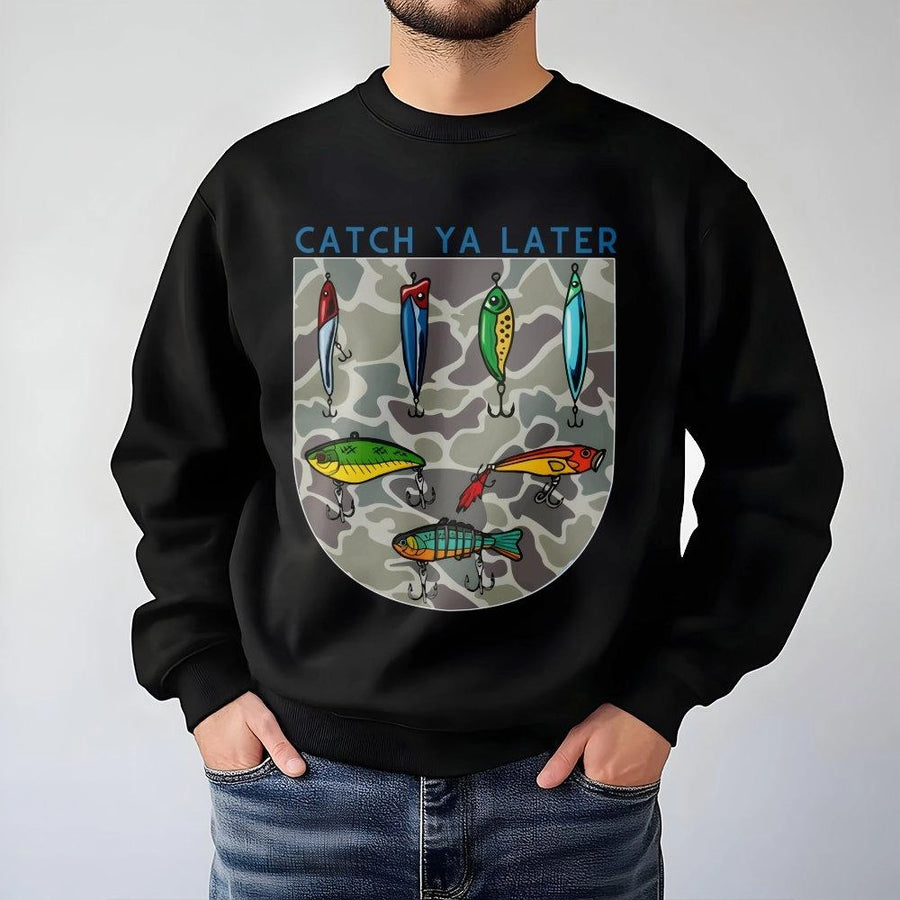 Catch Ya Later Fishing Sweatshirt | Camo Graphic Fisherman Design | Premium Cotton-Poly Blend | Outdoor Lover Gift for Men and Women