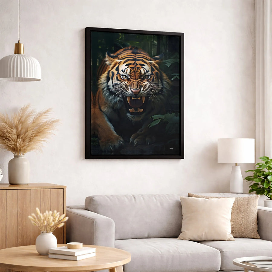 Roaring Tiger Wall Art | Fierce Jungle Predator Canvas Print | Premium Gallery Wrapped Decor | Wildlife Home Office Gift