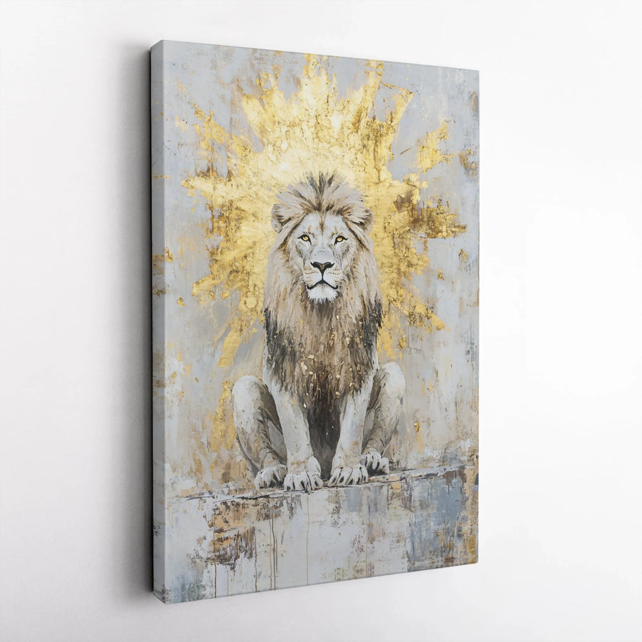 Majestic Lion Canvas Wall Art | Gold Leaf Crown Abstract Animal Print | Premium 1.25-Inch Gallery Wrap | Modern Home Office Decor Gift