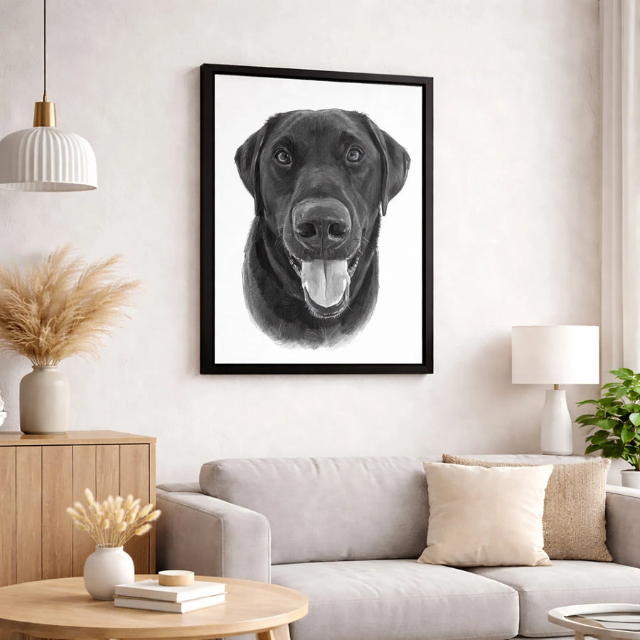 Black Labrador Portrait Canvas Wall Art | Charcoal Sketch Style Dog Print | Premium 1.25" Gallery Wrap | Perfect Gift for Dog Lovers