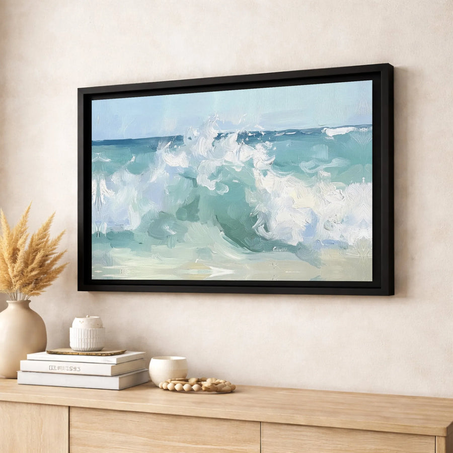 Ocean Wave Canvas Wall Art | Abstract Seascape Oil Painting Style | Premium Gallery Wrap 1.25 Inch Profile | Coastal Home Decor Gift