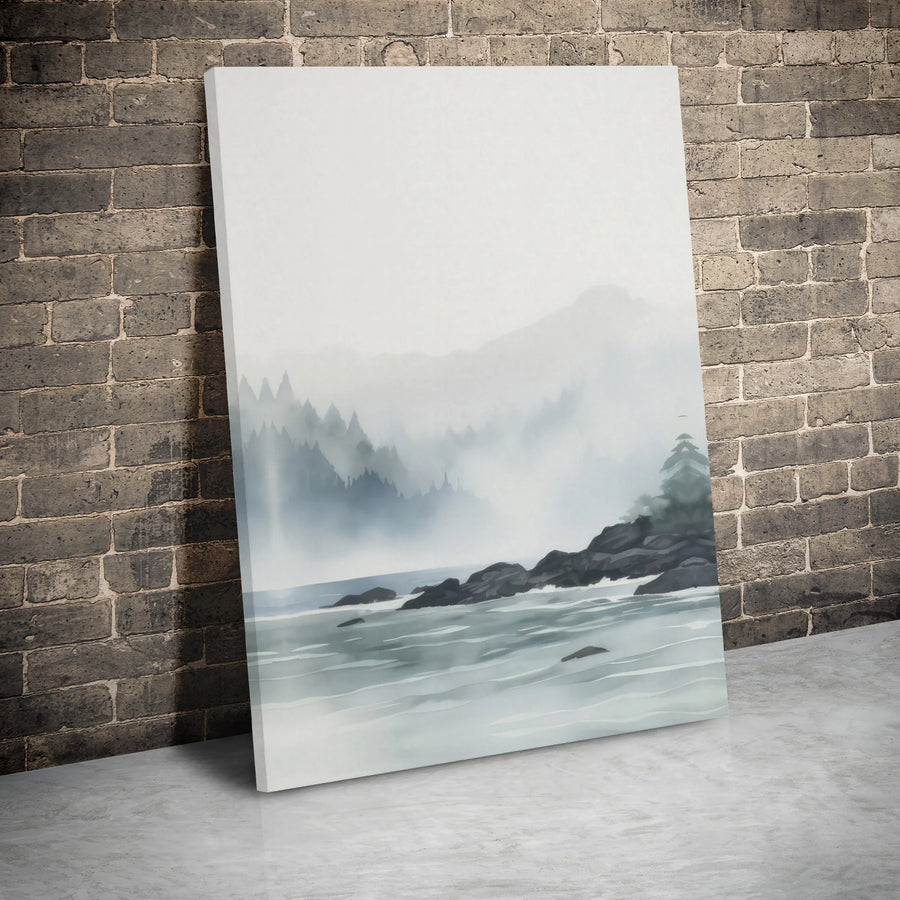 Misty Mountain Forest Canvas Wall Art | Watercolor River Landscape Print | Gallery Wrapped Premium Decor | Nature Inspired Gift for Living Room