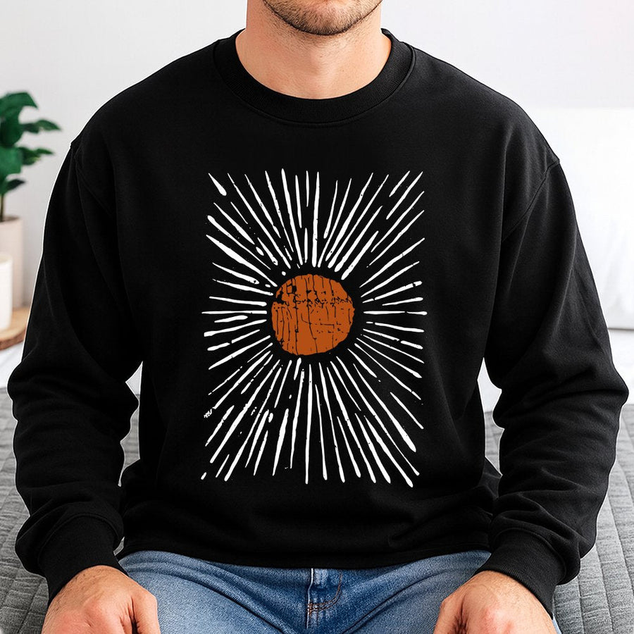 Sunburst Graphic Sweatshirt | Abstract Minimalist Celestial Design | Premium Cotton Blend | Artistic Unisex Crewneck Gift