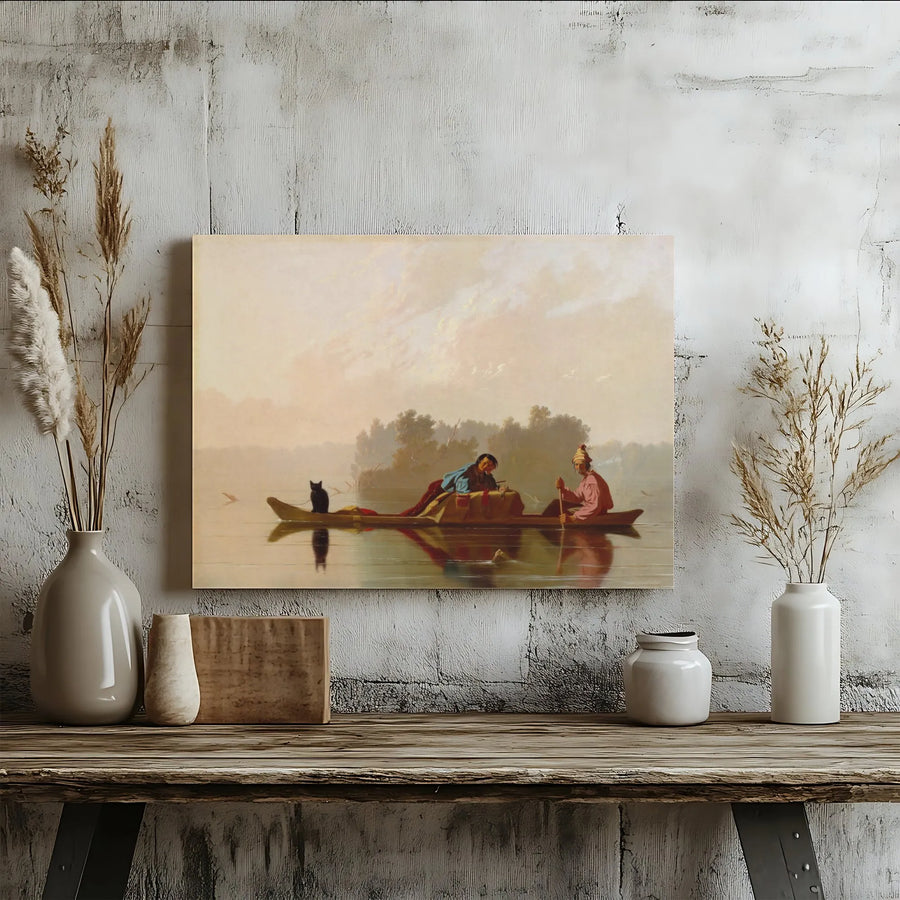 Fur Traders Descending The Missouri Canvas Art | George Caleb Bingham Fine Art | Premium Gallery Wrapped Canvas | Classic American History Wall Decor
