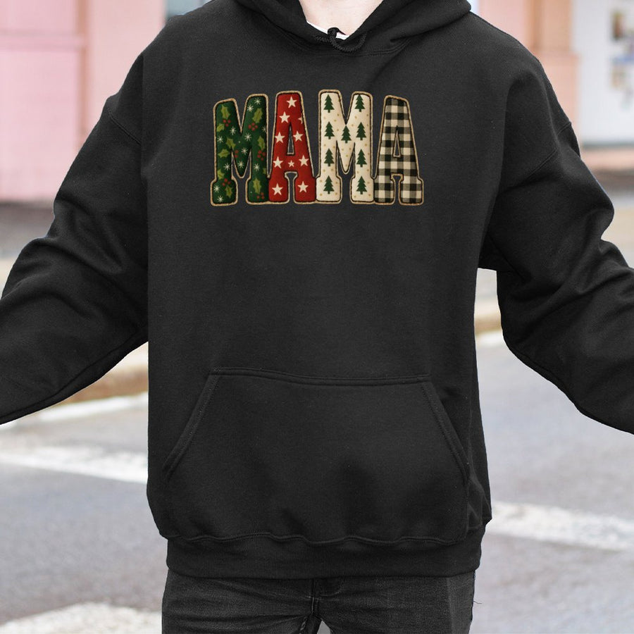Christmas Mama Hoodie | Festive Plaid Holiday Print | Premium Cotton-Blend Fleece | Cute Mother's Day 2026 Or Christmas Gift For Mom
