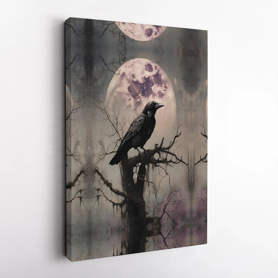 Gothic Raven Canvas Wall Art | Mystic Crow on Spooky Tree | Premium Fade-Resistant Print | Dark Academia Home Decor Gift