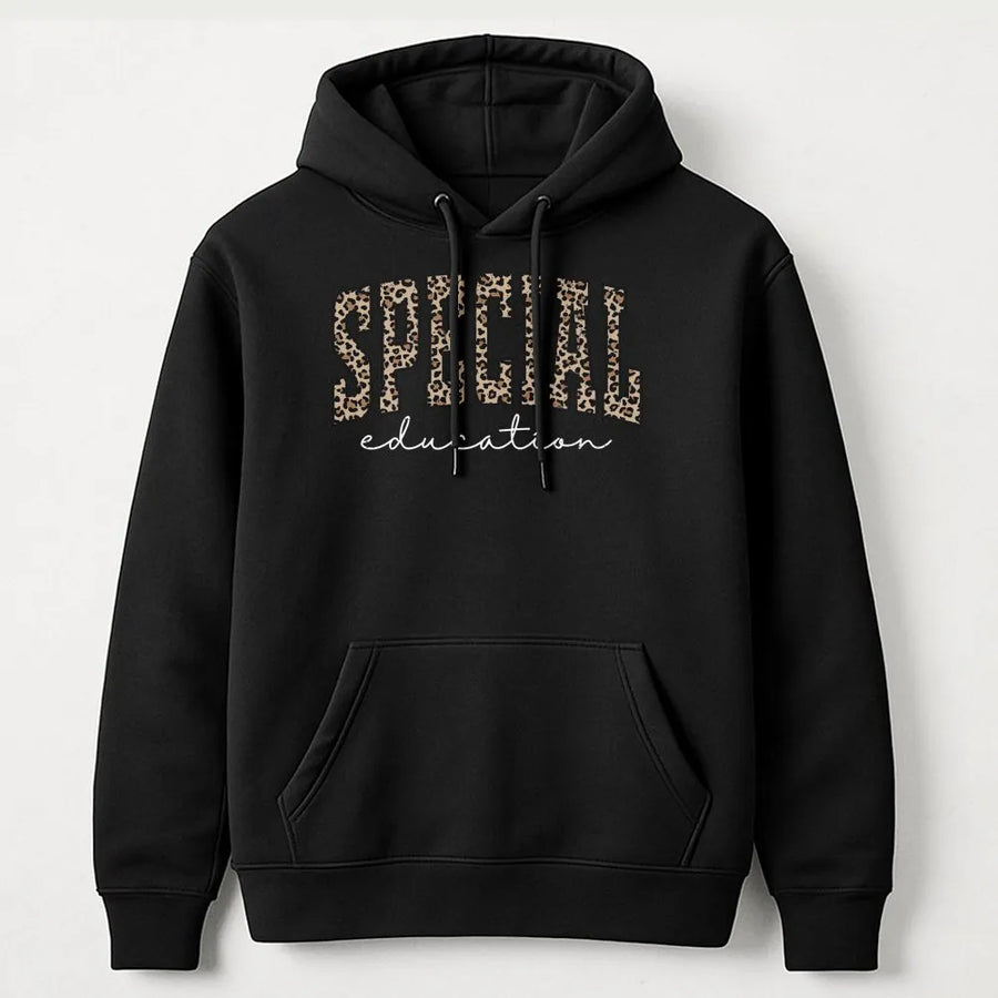 Special Education Teacher Hoodie | Leopard Print Typography Design | Premium Soft Cotton Blend | Thoughtful SPED Teacher Appreciation Gift