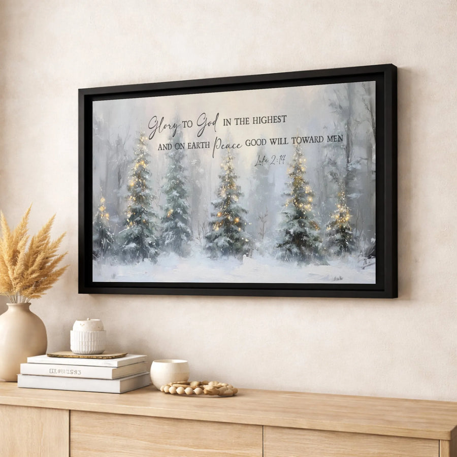 Glory to God Canvas Wall Art | Luke 2:14 Christmas Scripture Print | Premium Gallery Wrapped Decor | Religious Holiday Gift for Home