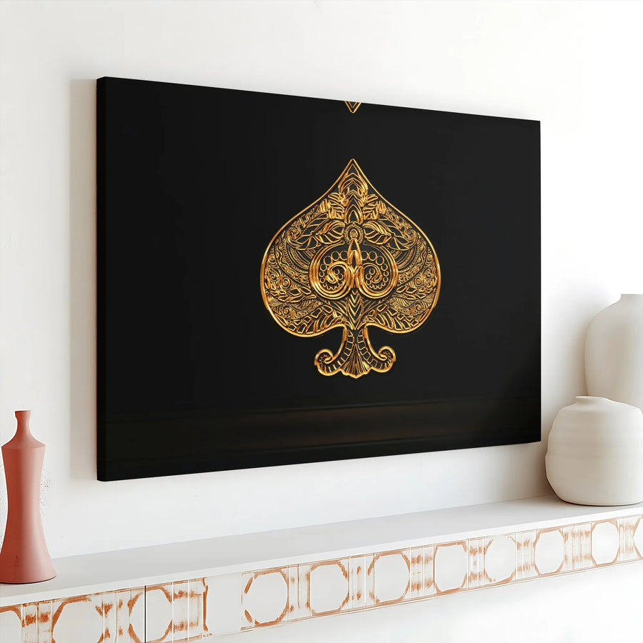 Gold Ace Of Spades Canvas Art | Ornate Baroque Playing Card Print | Premium Gallery Wrapped Decor | Modern Luxury Poker Room Wall Art