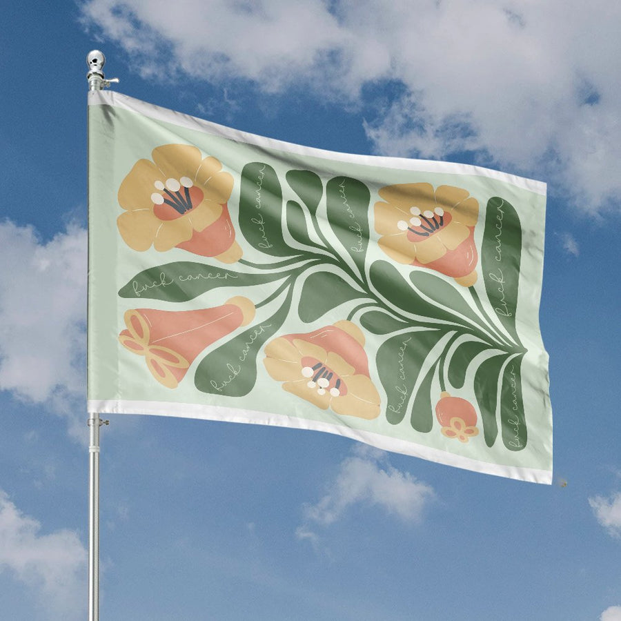 Fuck Cancer Floral House Flag | Botanical Awareness Garden Decor | Durable Weather-Resistant Polyester | Meaningful Support Gift for Cancer Warriors