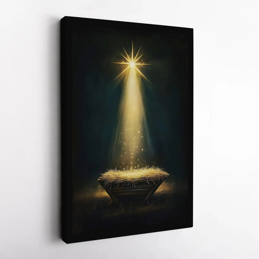 Nativity Manger Canvas Print | Star of Bethlehem Light Design | Gallery Wrap Premium Wall Art | Religious Christmas Home Decor Gift