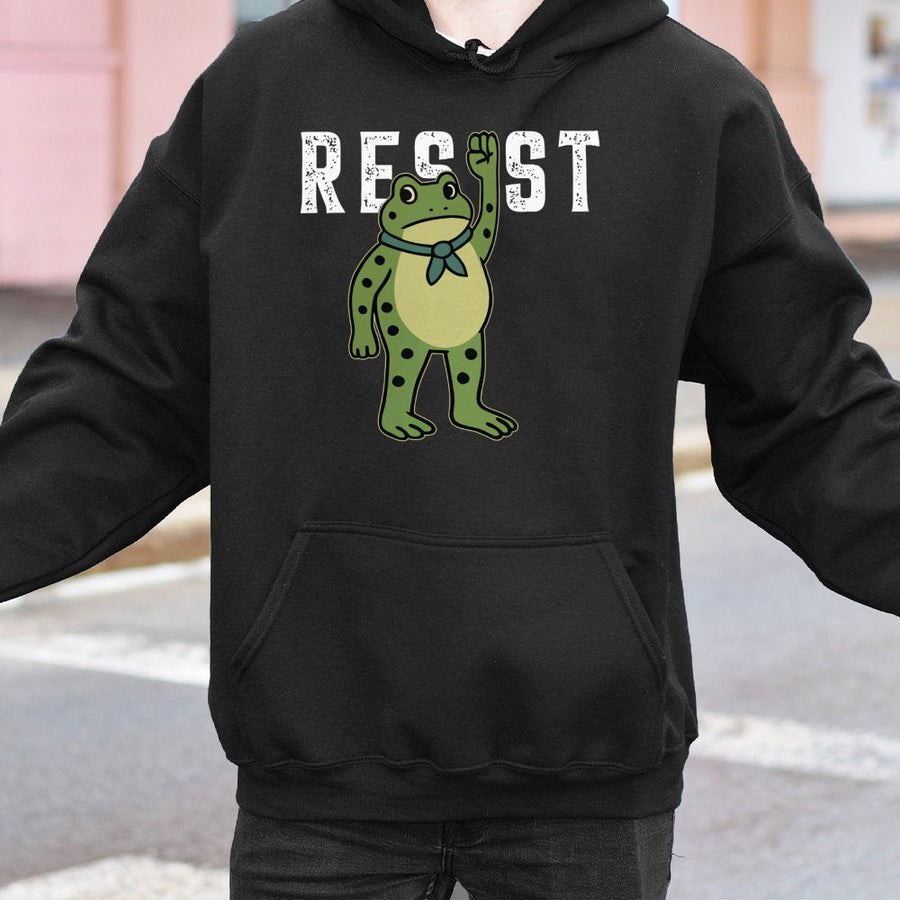 Resist Frog Graphic Hoodie | Protest Art Apparel | Premium Cotton Blend Pullover | Unisex Gift for Activists