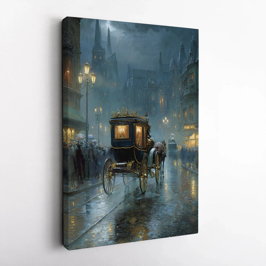 Victorian Rainy Night Canvas Art | Gothic Horse & Carriage Painting | Premium Thick Gallery Wrap Canvas | Dark Academia Moody Wall Decor Gift