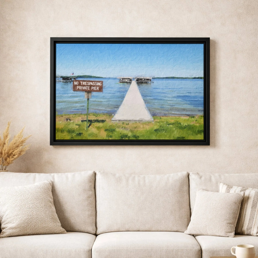 Lakeside Pier Canvas Art | No Trespassing Sign Print | 1.25-Inch Gallery Wrap | Premium Decor for Lake House or Cabin Wall