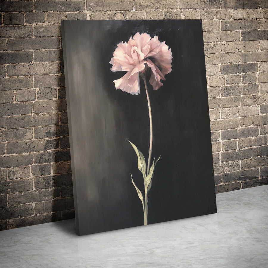 Pink Carnation Canvas Wall Art | Moody Floral Oil Painting Print | Gallery Wrapped 1.25 Inch Thick | Botanical Home Decor Gift