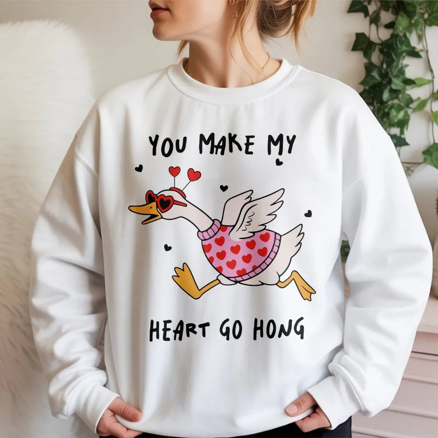 Silly Goose Valentine Sweatshirt | Funny Heart Honk Graphic Print | Premium Unisex Cotton Blend | Cute Couple Gift for Her Him
