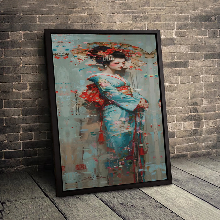 Geisha Canvas Print | Abstract Japanese Kimono Portrait | Gallery-Wrapped 1.25" Profile | Premium Aesthetic Home Decor Gift