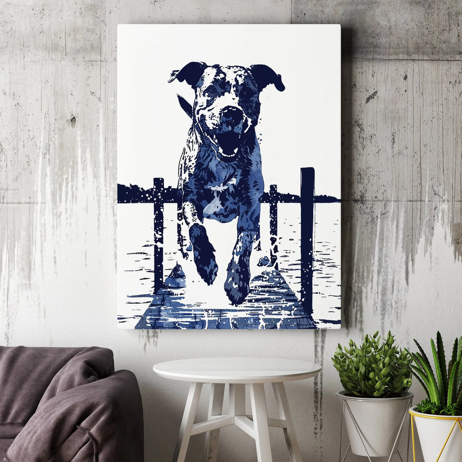 Jumping Dog Canvas Wall Art | High Contrast Pop Art Print | Premium Gallery Wrapped Canvas | Gift for Dog Lover Home Decor