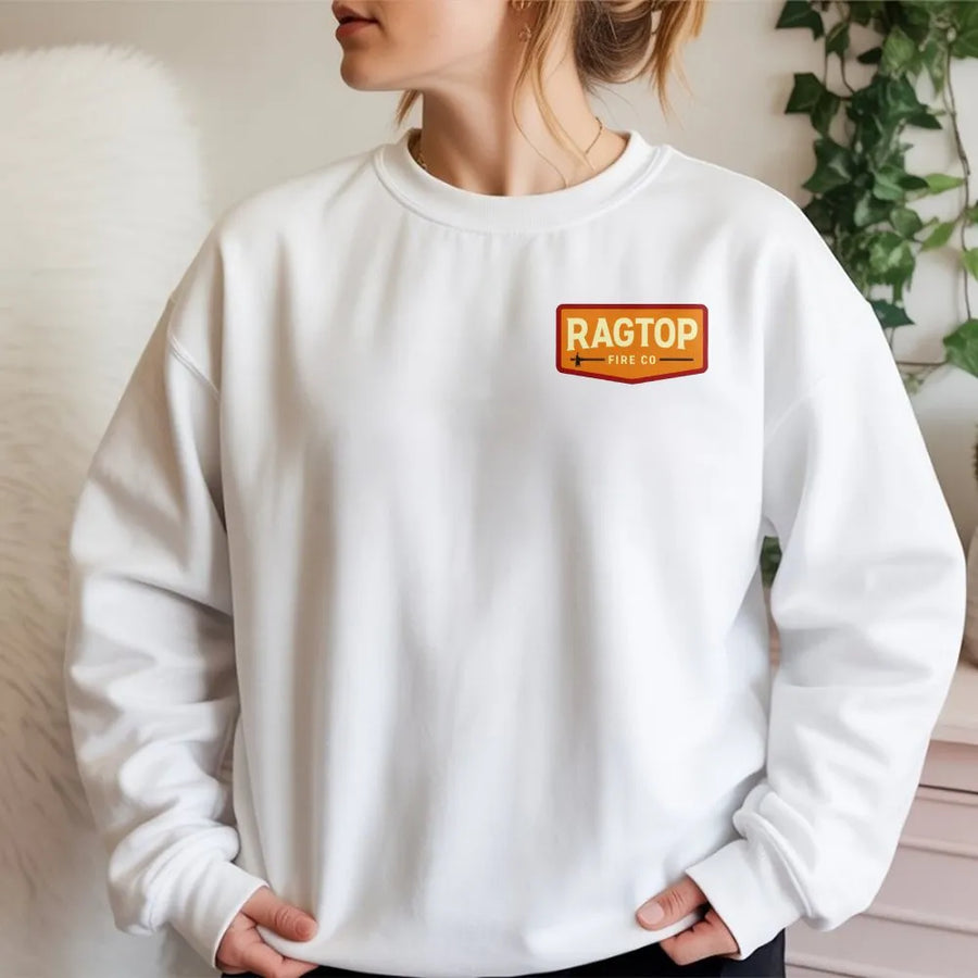 Ragtop Fire Co Sweatshirt | Minimalist Firefighter Chest Logo | Soft Cotton Blend Pullover | Gift for First Responder