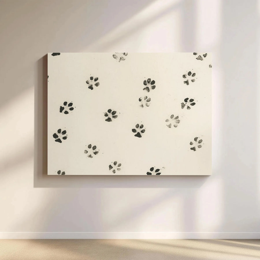 Paw Print Wall Art | Minimalist Black and White Animal Tracks Canvas | Premium Gallery Wrapped Decor | Modern Pet Lover Home Gift