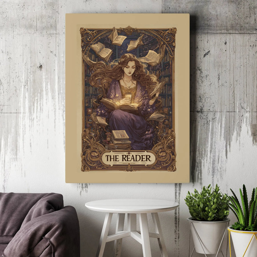The Reader Fantasy Canvas Art | Art Nouveau Library Print | Premium Gallery Wrap Wall Decor | Magical Book Lover Gift for Her