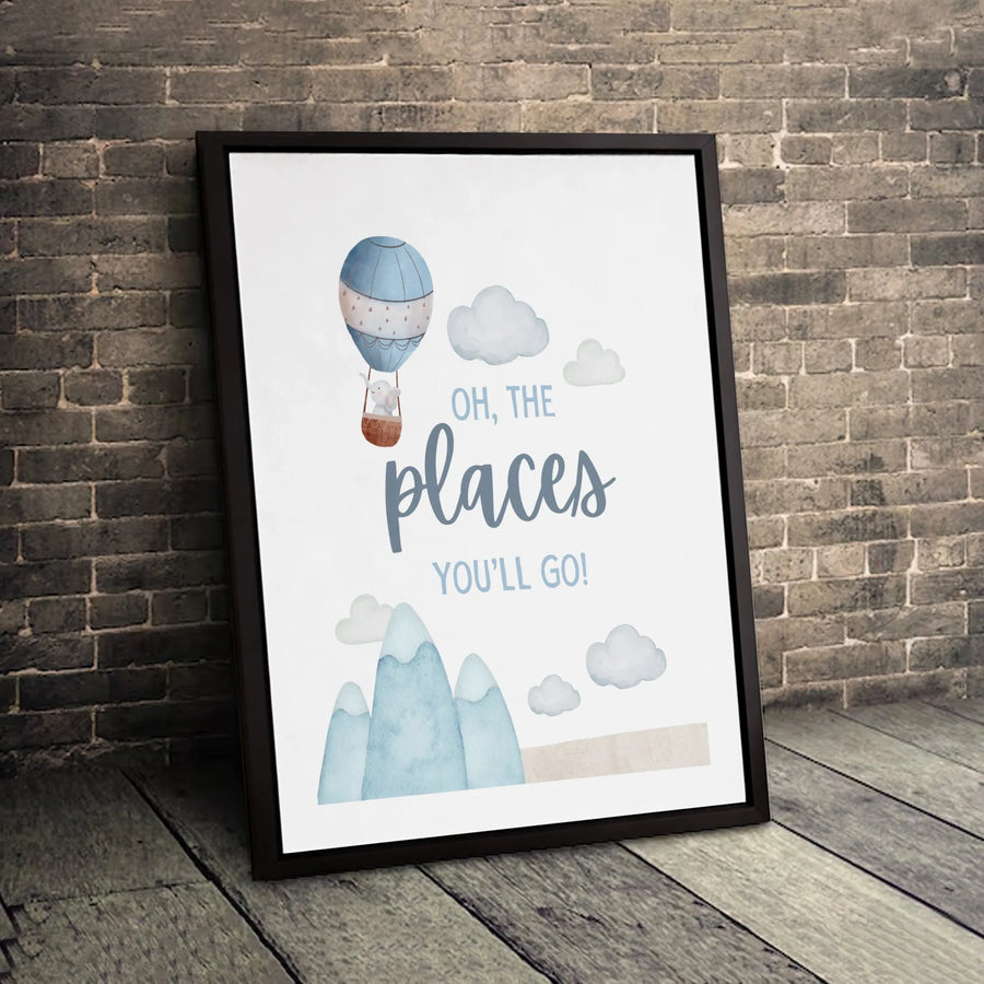 Hot Air Balloon Nursery Canvas | Watercolor Elephant Wall Art | Premium 1.25 Inch Gallery Wrap | Baby Boy Room Decor Gift