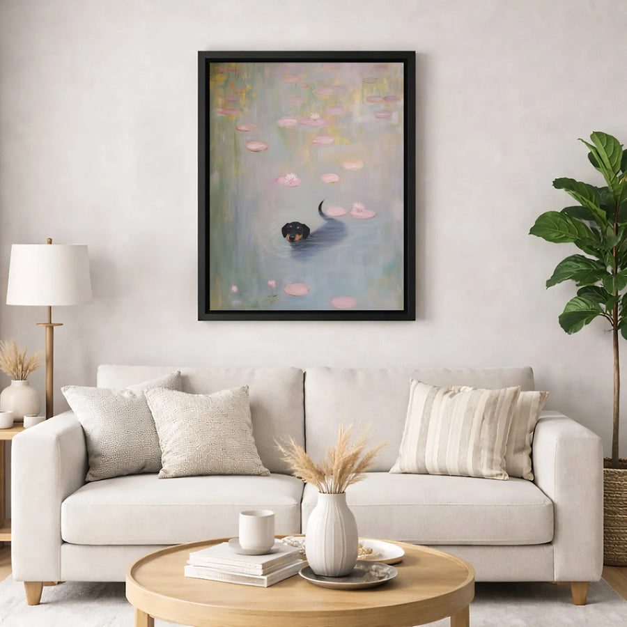 Dachshund Canvas Wall Art | Impressionist Monet Water Lily Pond Style | Premium Gallery Wrap 1.25" Profile | Whimsical Dog Lover Home Decor Gift