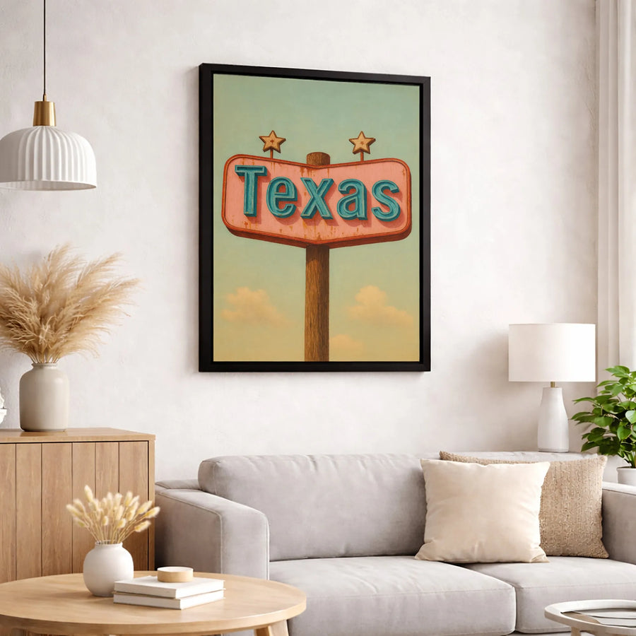 Texas Wall Art | Retro Roadside Sign Print | Premium 1.25-Inch Thick Canvas | Rustic Home Office Decor Gift