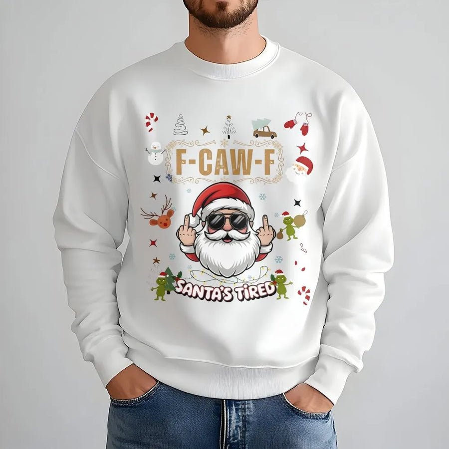 Santa's Tired Sweatshirt | Funny Rude Santa Middle Finger Graphic | Premium Cotton Blend Xmas Jumper | Gag Gift for Men and Women