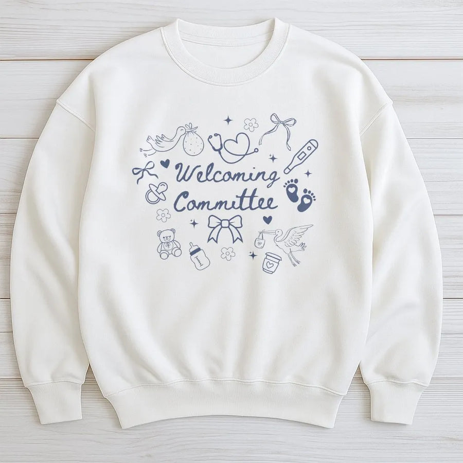 Welcoming Committee Sweatshirt | Labor and Delivery Nurse Gift | Cotton Blend Comfort | OB Nurse Uniform for Women and Men
