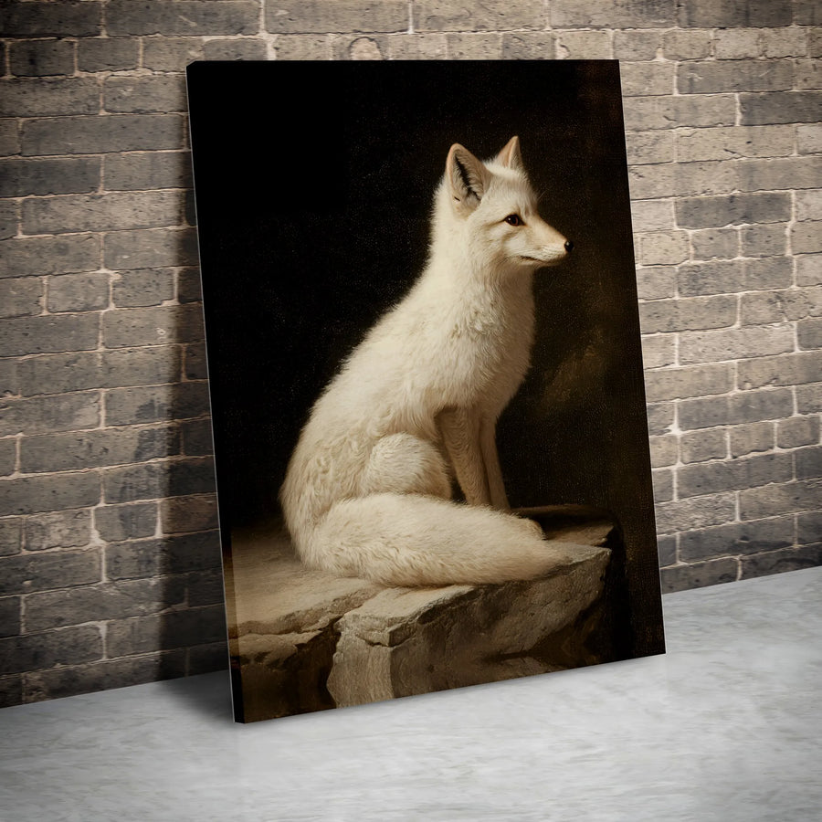 Arctic Fox Wall Art | Vintage Oil Painting Style Portrait | Premium Gallery Wrapped Canvas | Wildlife Decor for Nature Lovers