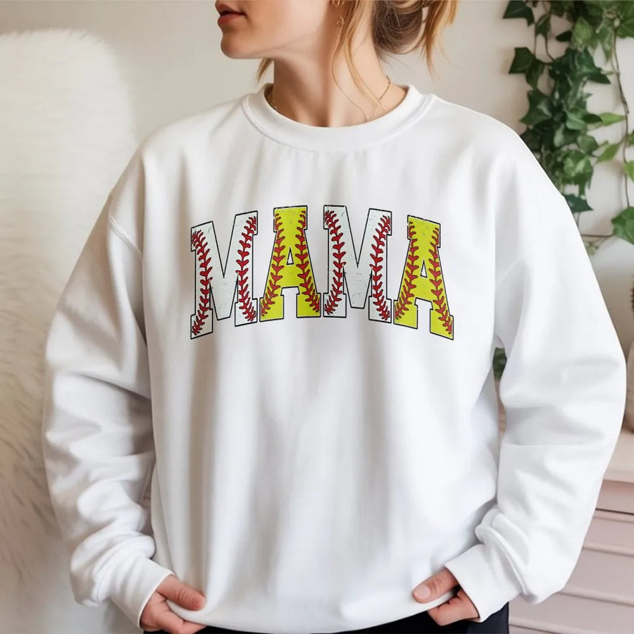 Softball Mama Sweatshirt | Baseball and Softball Stitch Lettering | Cozy Cotton Blend Pullover | Game Day Gift for Sports Mom